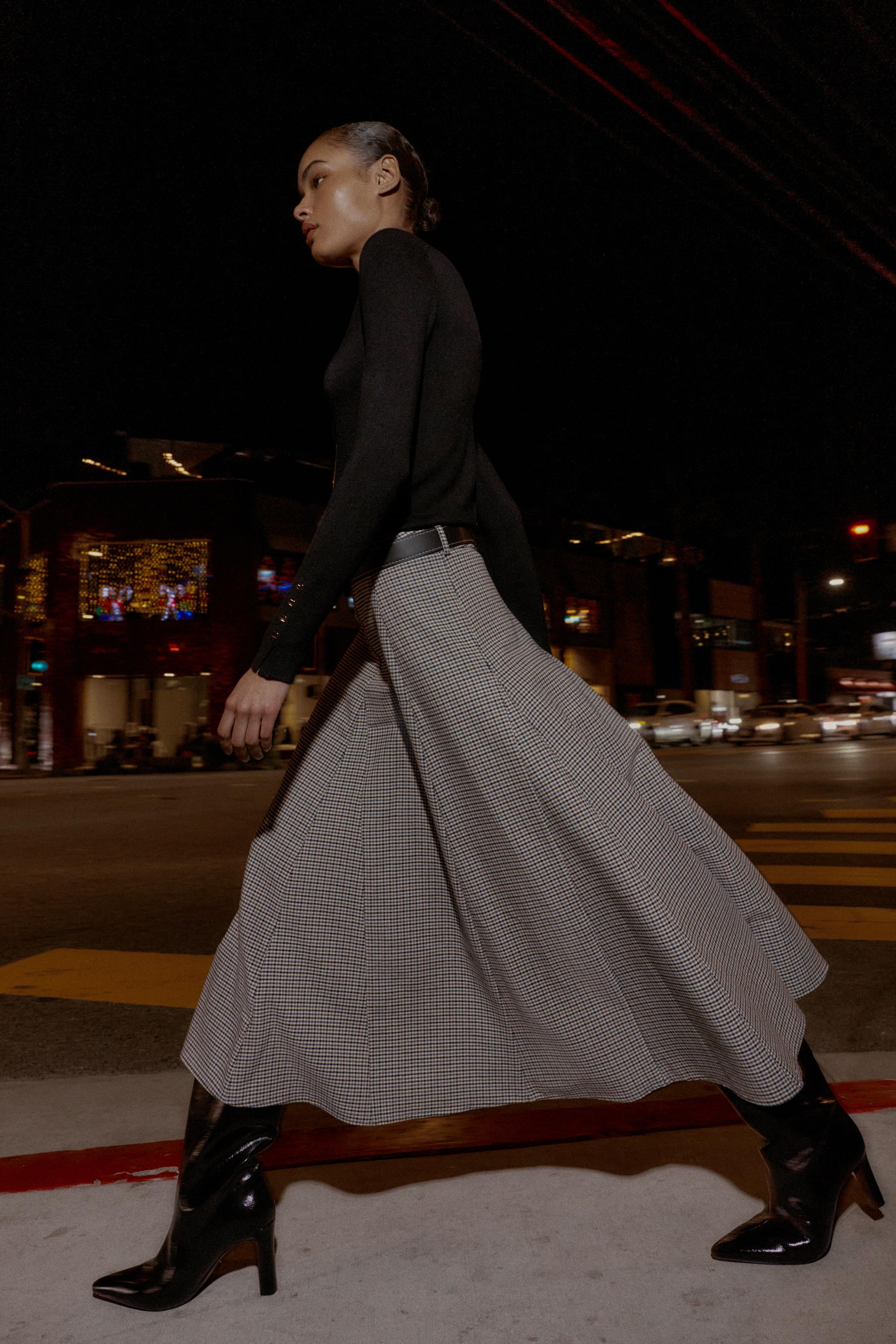 PLAID MIDI SKIRT WITH BELT